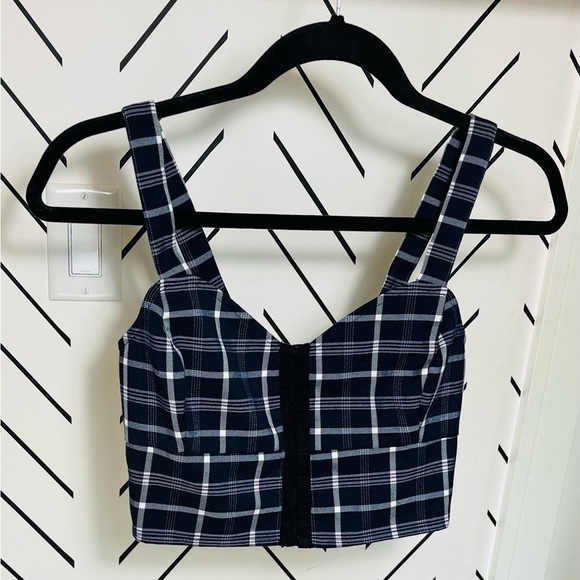 bp Tops - BP. Plaid Crop Corset Tank Top XS Blue Hook & Eye Sweetheart Neckline